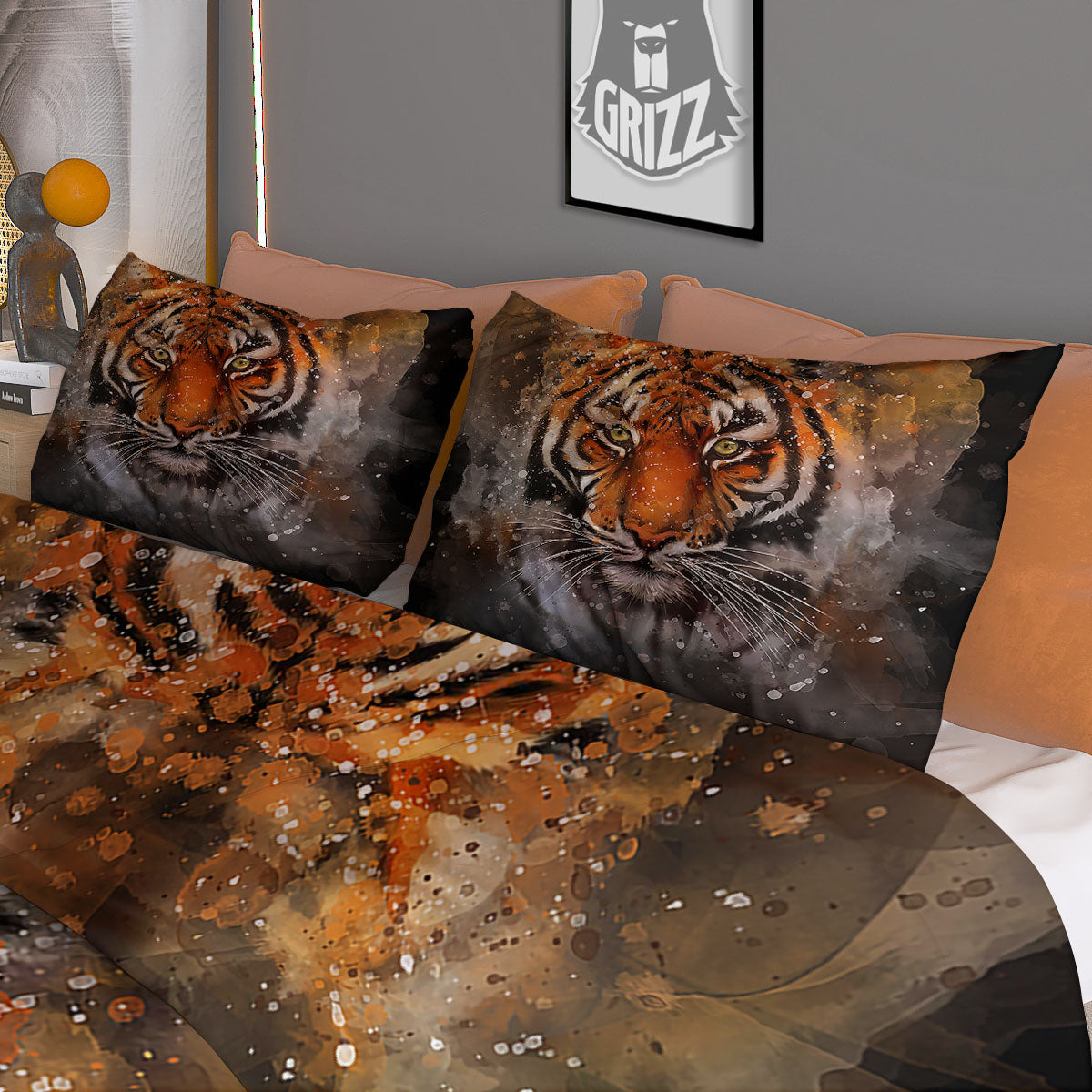 Bengal Tiger Watercolor Print Duvet Cover Bedding Set