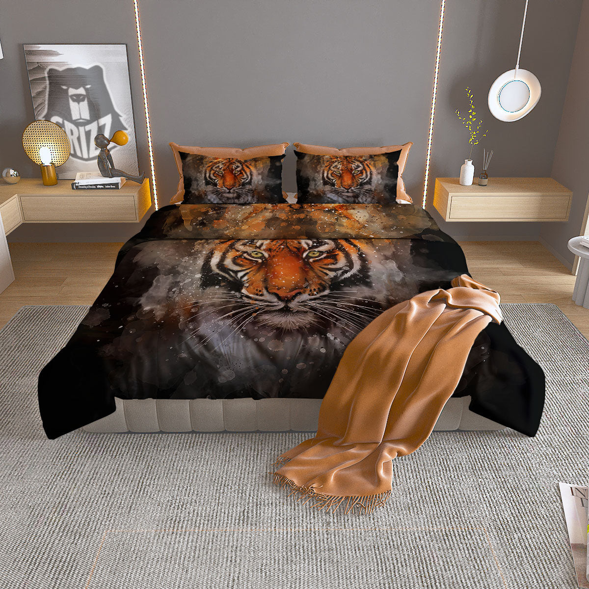 Bengal Tiger Watercolor Print Duvet Cover Bedding Set