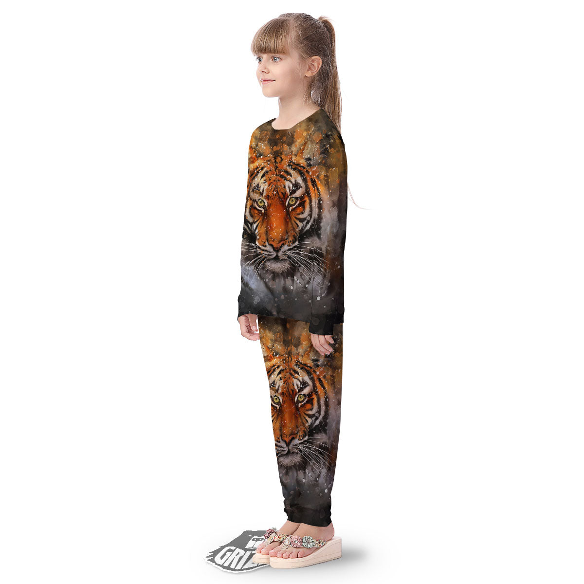 Bengal Tiger Watercolor Print Kid's Pajamas-grizzshop