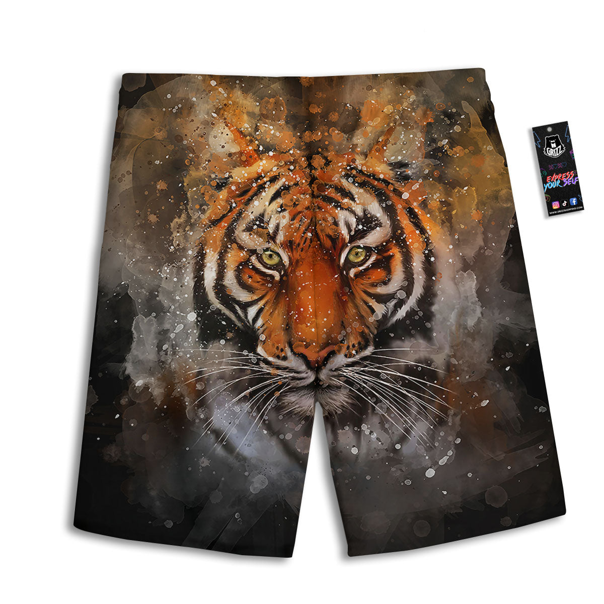 Bengal Tiger Watercolor Print Men's Athletic Shorts