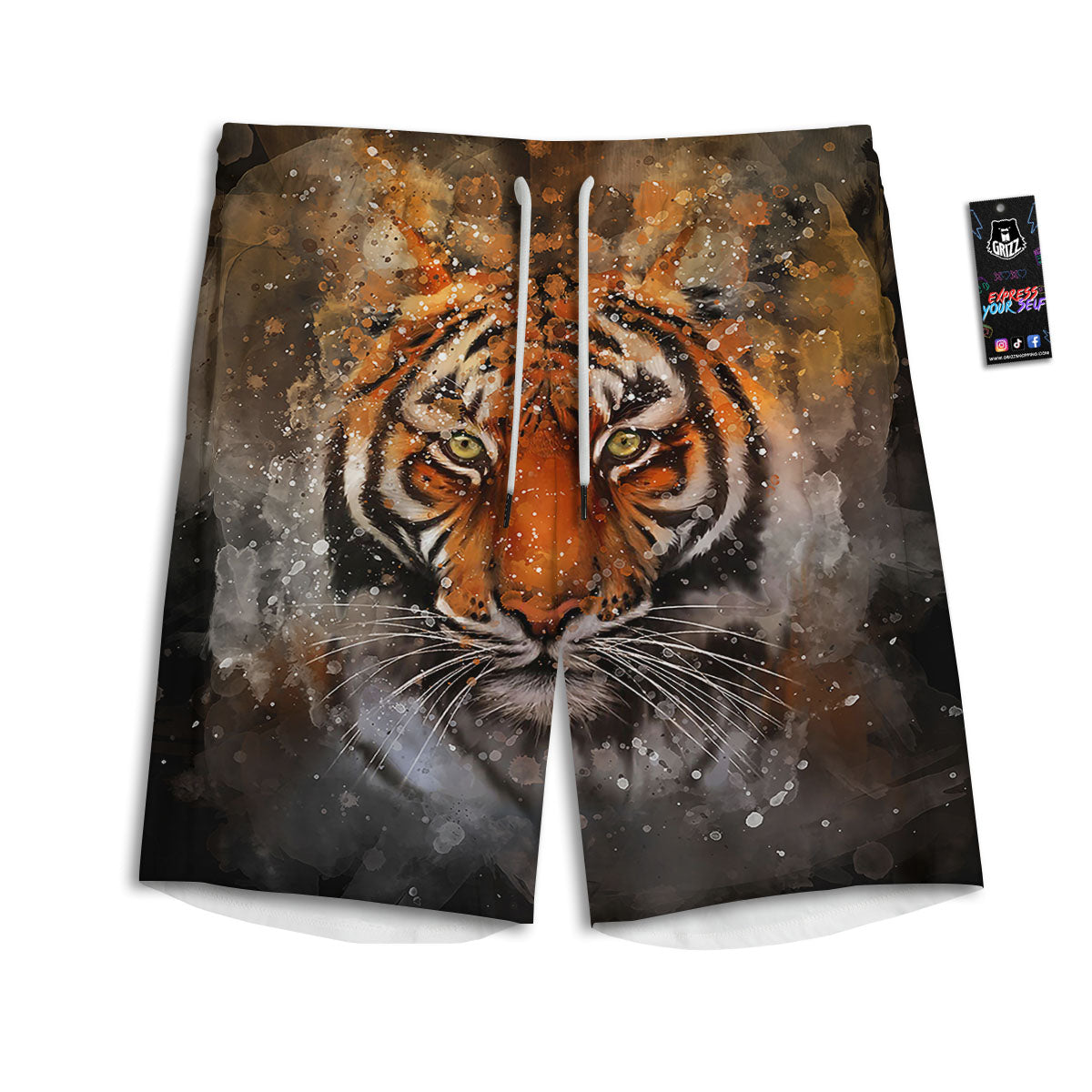 Bengal Tiger Watercolor Print Men's Athletic Shorts