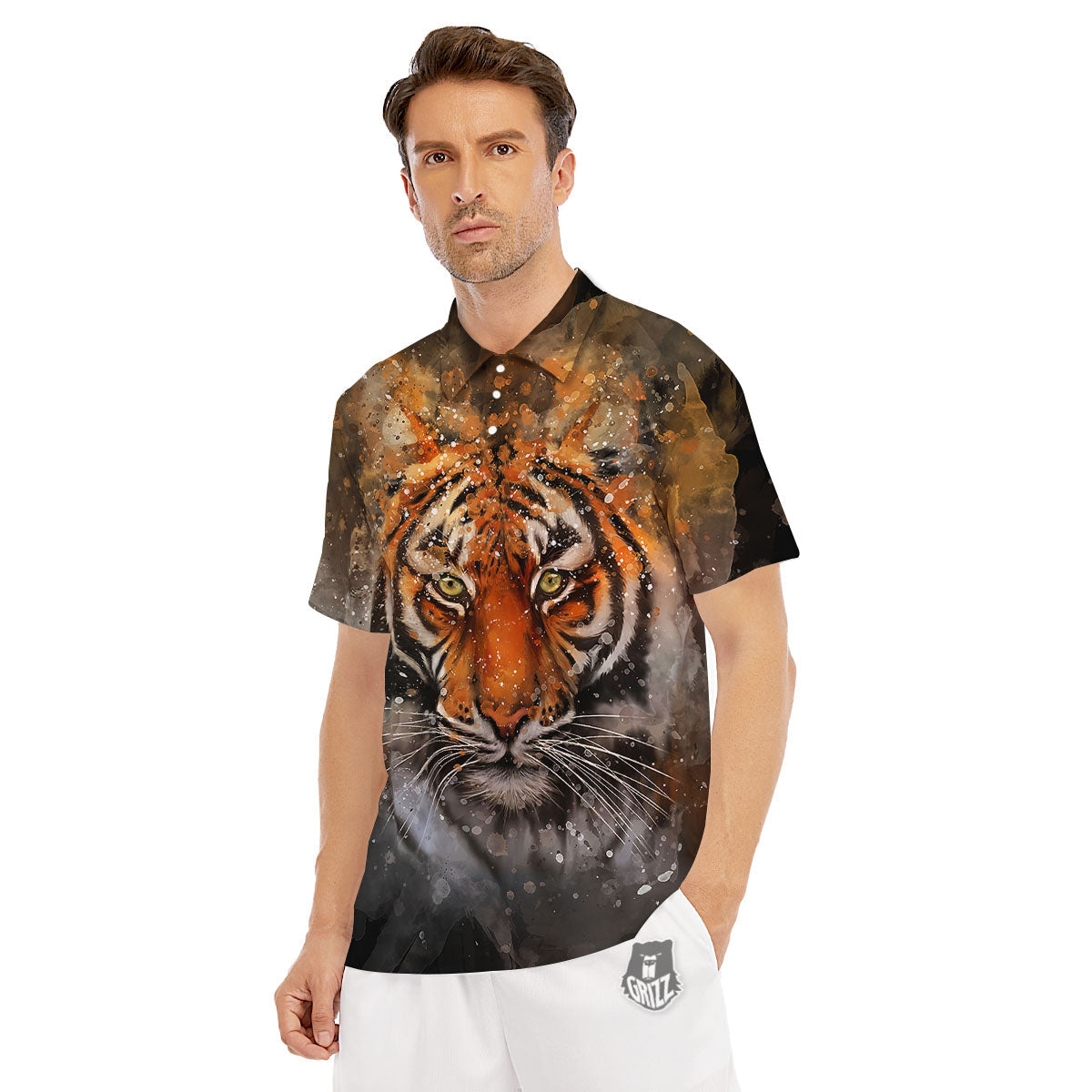 Bengal Tiger Watercolor Print Men's Golf Shirts-grizzshop