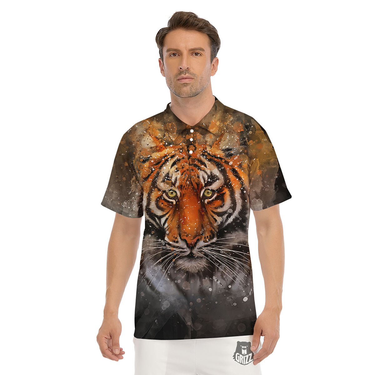 Bengal Tiger Watercolor Print Men's Golf Shirts-grizzshop