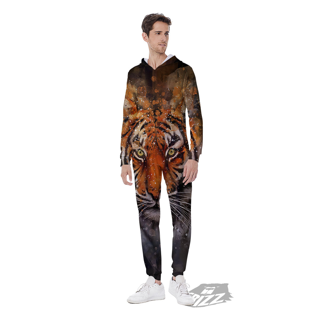 Bengal Tiger Watercolor Print Men's Jumpsuit-grizzshop