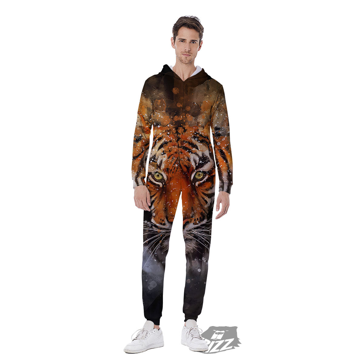 Bengal Tiger Watercolor Print Men's Jumpsuit-grizzshop