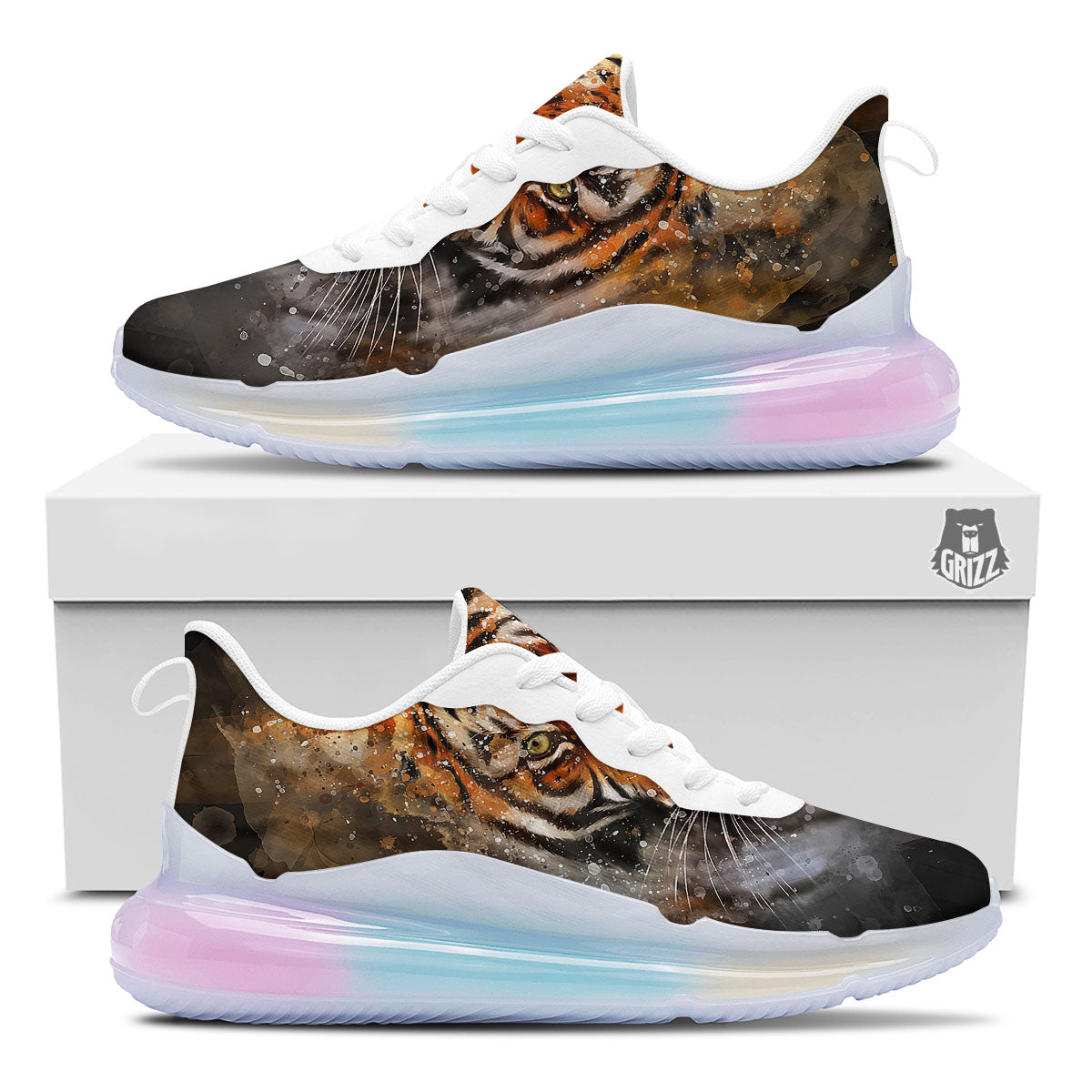 Bengal Tiger Watercolor Print Running Sneakers-grizzshop