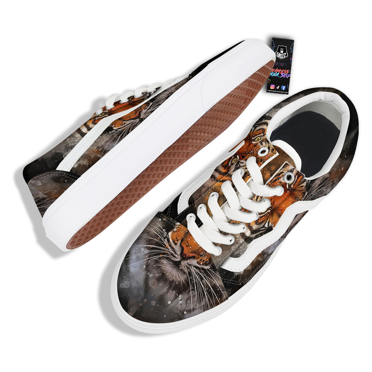 Bengal Tiger Watercolor Print Skate Shoes-grizzshop