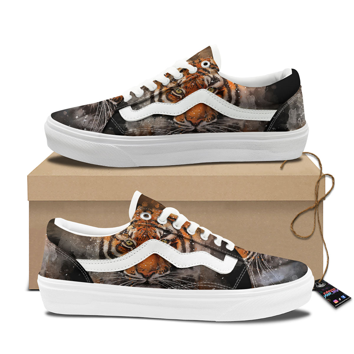 Bengal Tiger Watercolor Print Skate Shoes-grizzshop