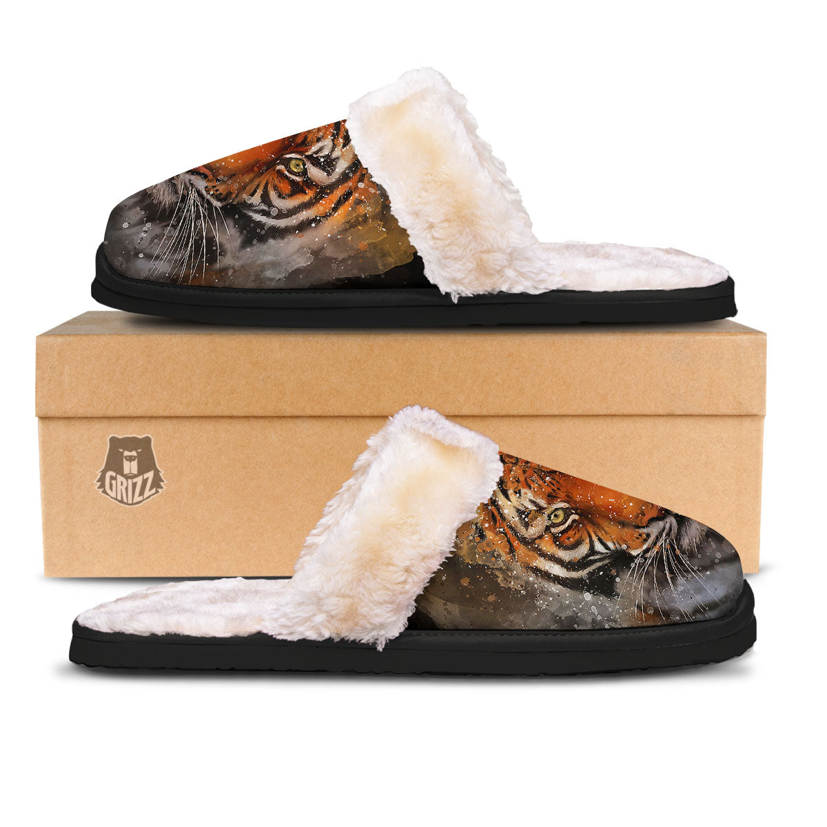 Bengal Tiger Watercolor Print Slippers-grizzshop