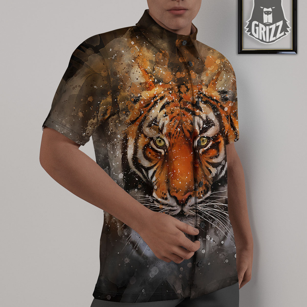 Bengal Tiger Watercolor Print Untucked Shirts-grizzshop