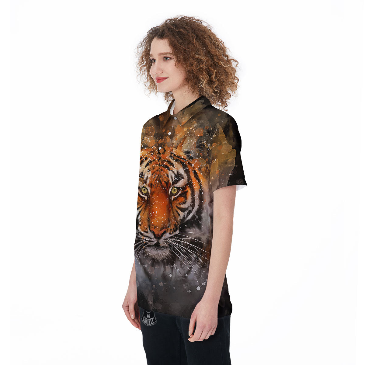 Bengal Tiger Watercolor Print Women's Golf Shirts-grizzshop