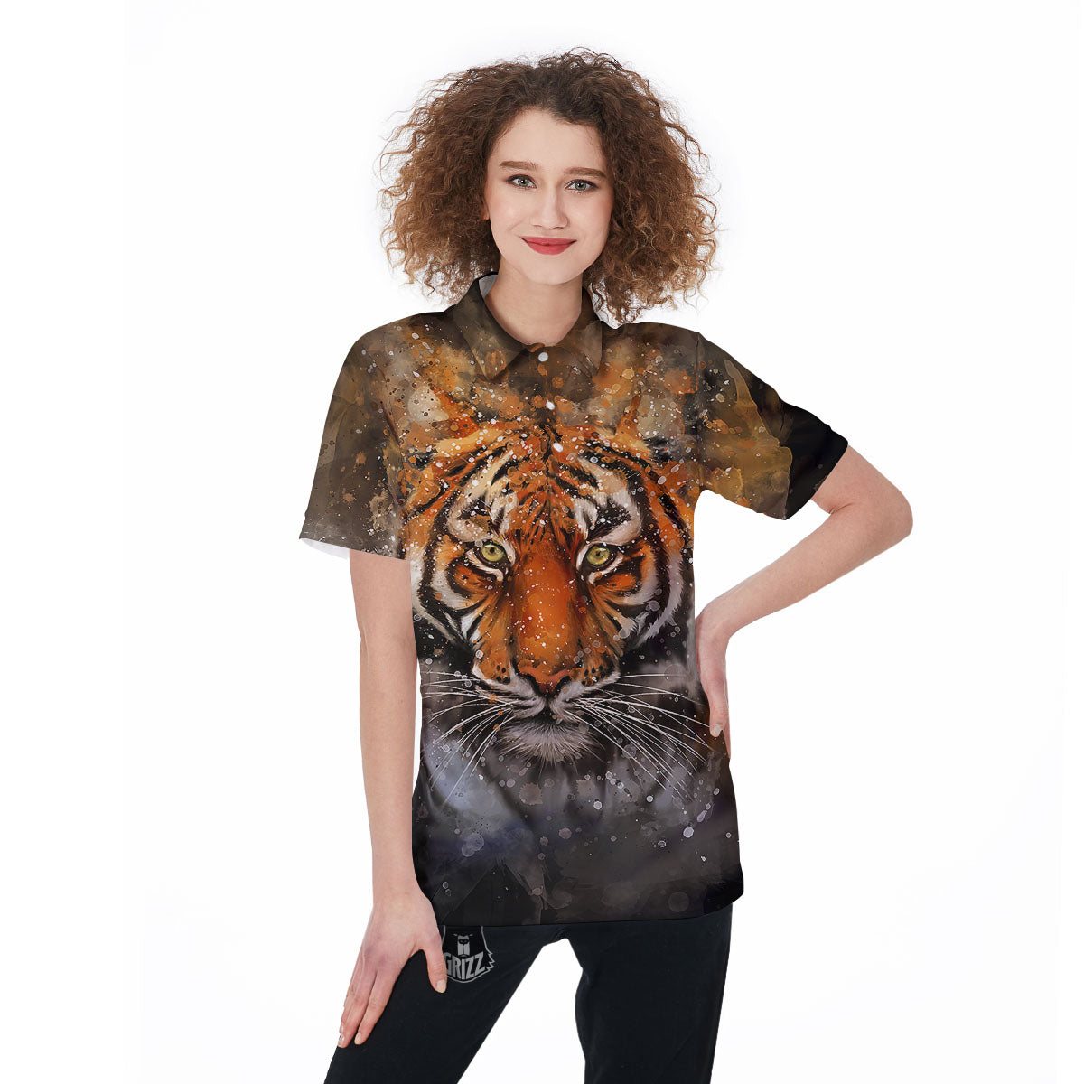 Bengal Tiger Watercolor Print Women's Golf Shirts-grizzshop