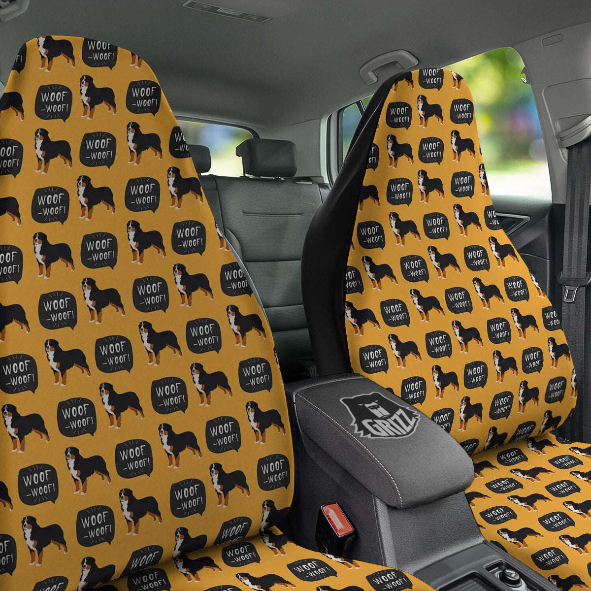 Bernese Yellow Woof Woof Print Pattern Car Seat Covers-grizzshop