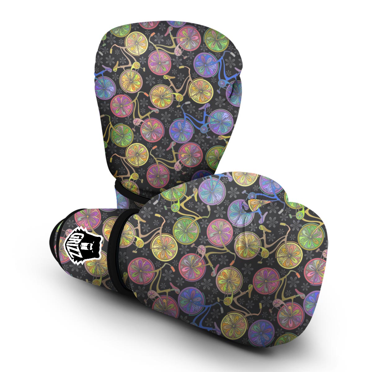 Bicycle Floral Pattern Print Boxing Gloves-grizzshop