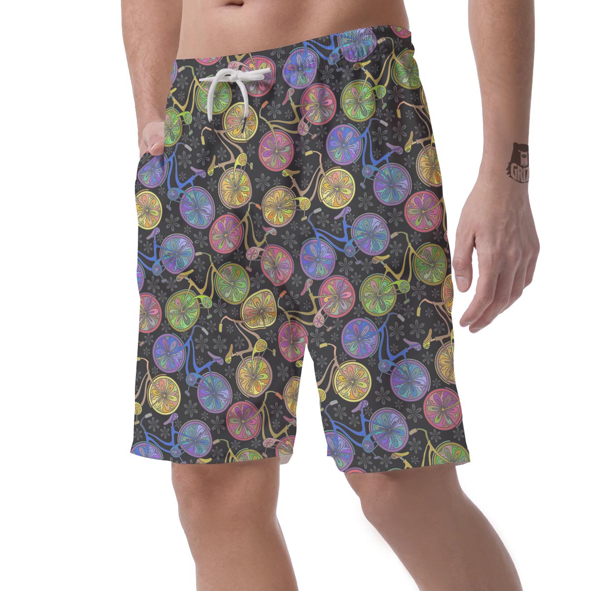 Bicycle Floral Pattern Print Men's Shorts-grizzshop