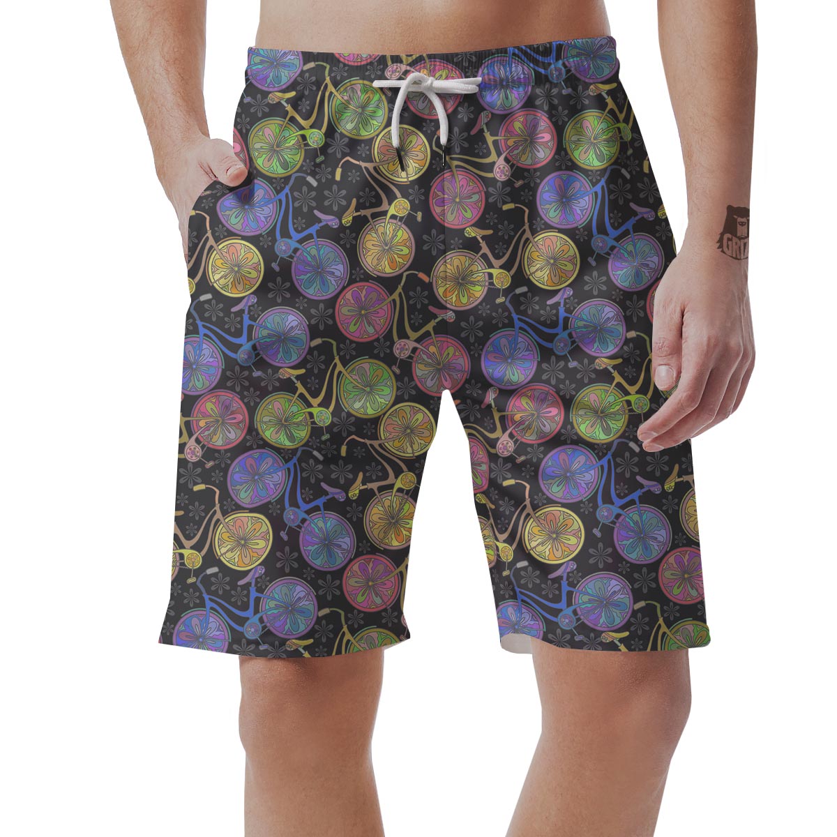 Bicycle Floral Pattern Print Men's Shorts-grizzshop