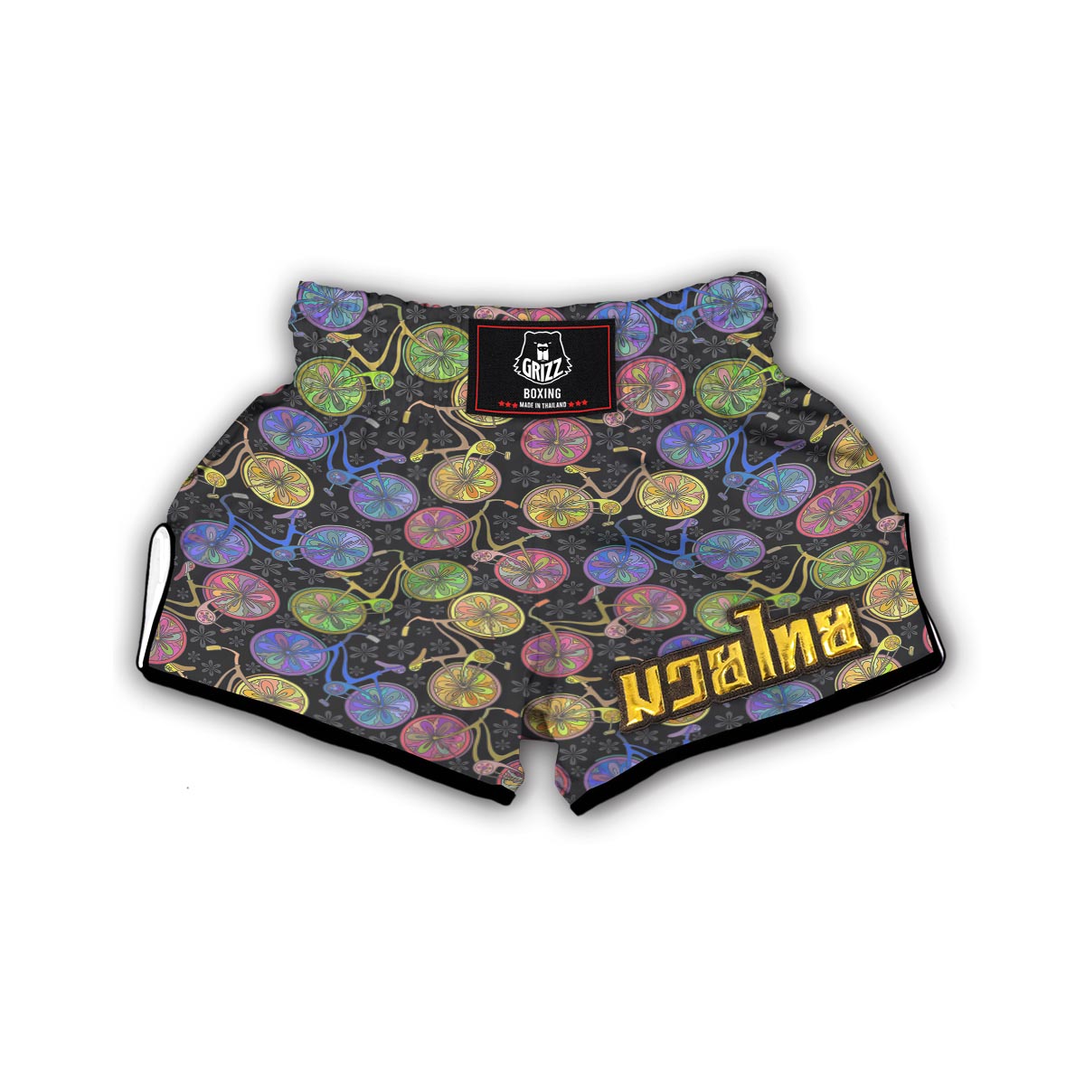 Bicycle Floral Pattern Print Muay Thai Boxing Shorts-grizzshop