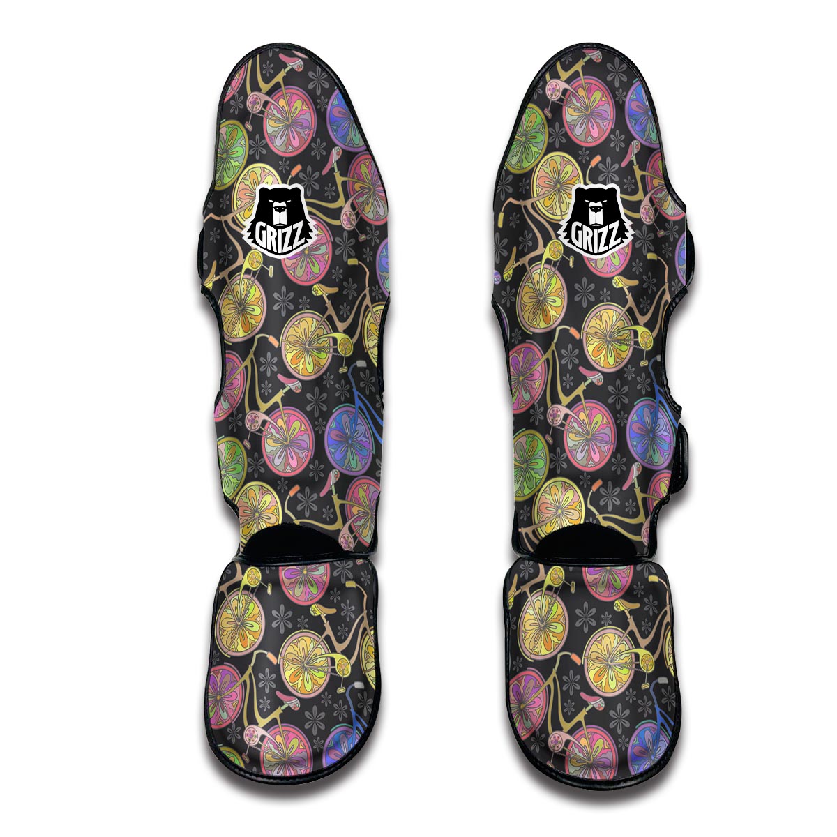 Bicycle Floral Pattern Print Muay Thai Shin Guards-grizzshop