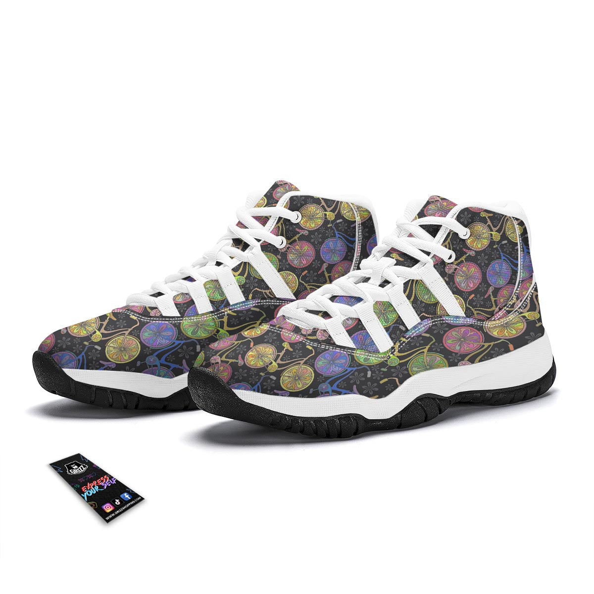 Bicycle Floral Pattern Print White Bball Shoes-grizzshop
