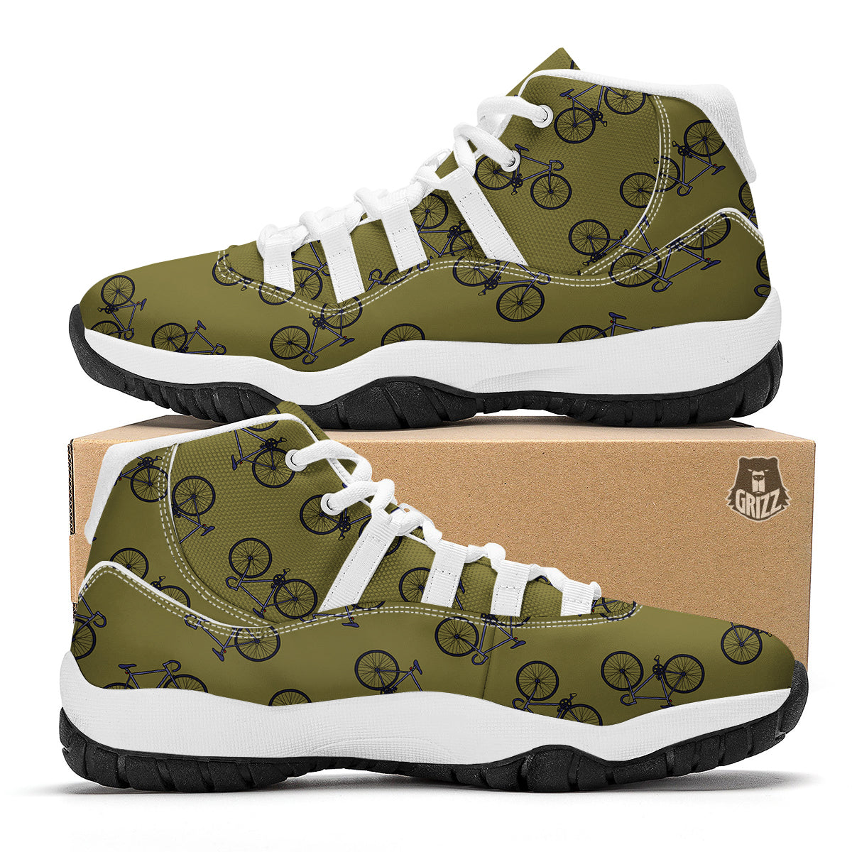 Bicycle Print Pattern White Bball Shoes-grizzshop