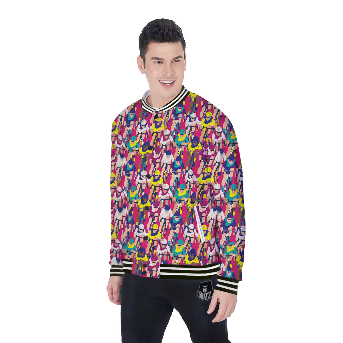 Bicycle Race Colorful Print Pattern Baseball Jacket-grizzshop