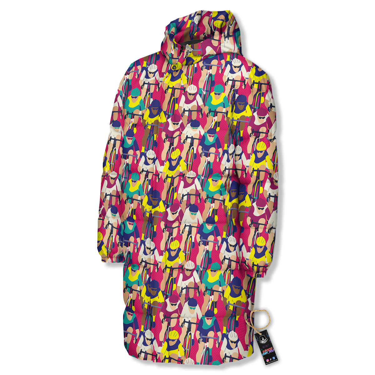 Bicycle Race Colorful Print Pattern Long Down Jacket-grizzshop