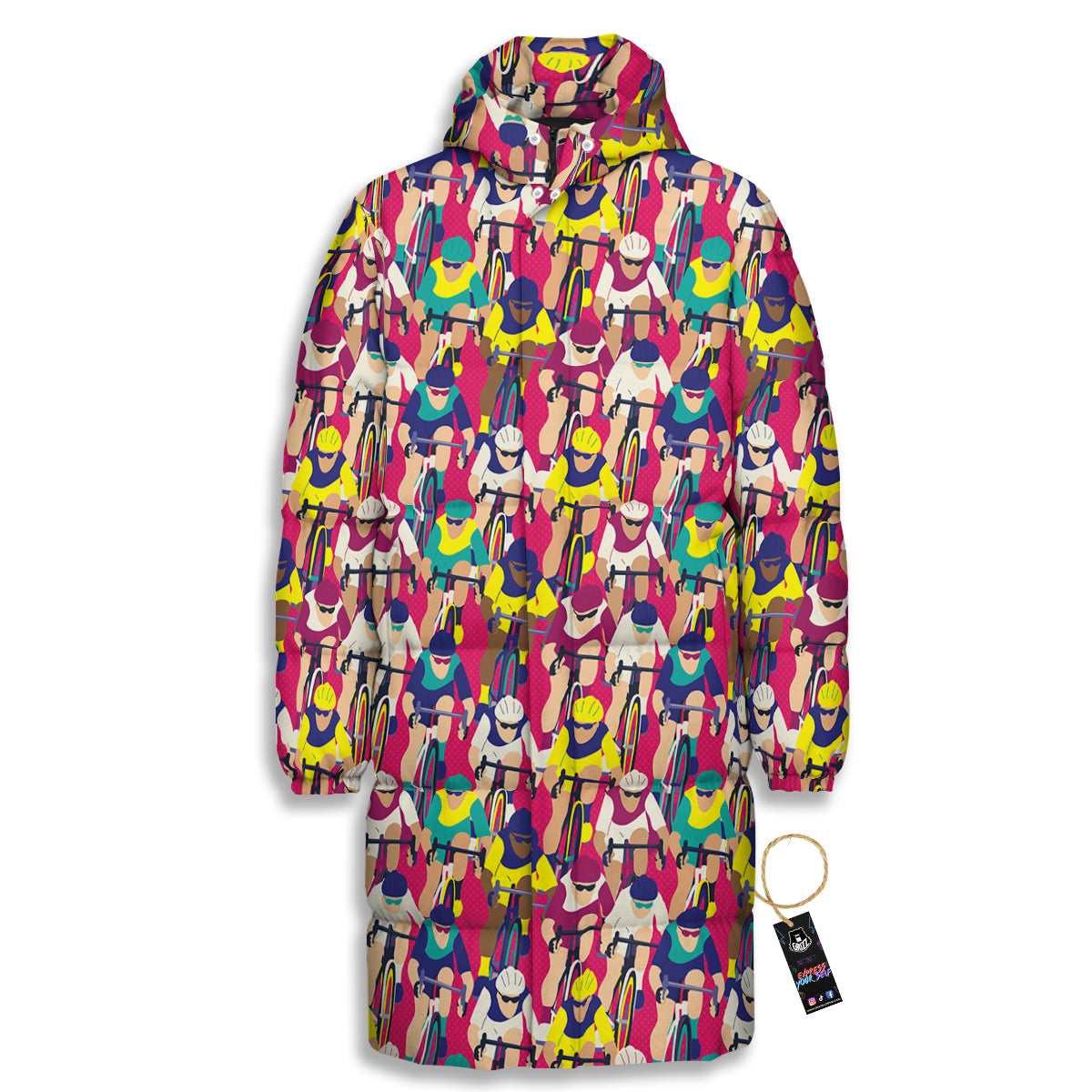 Bicycle Race Colorful Print Pattern Long Down Jacket-grizzshop