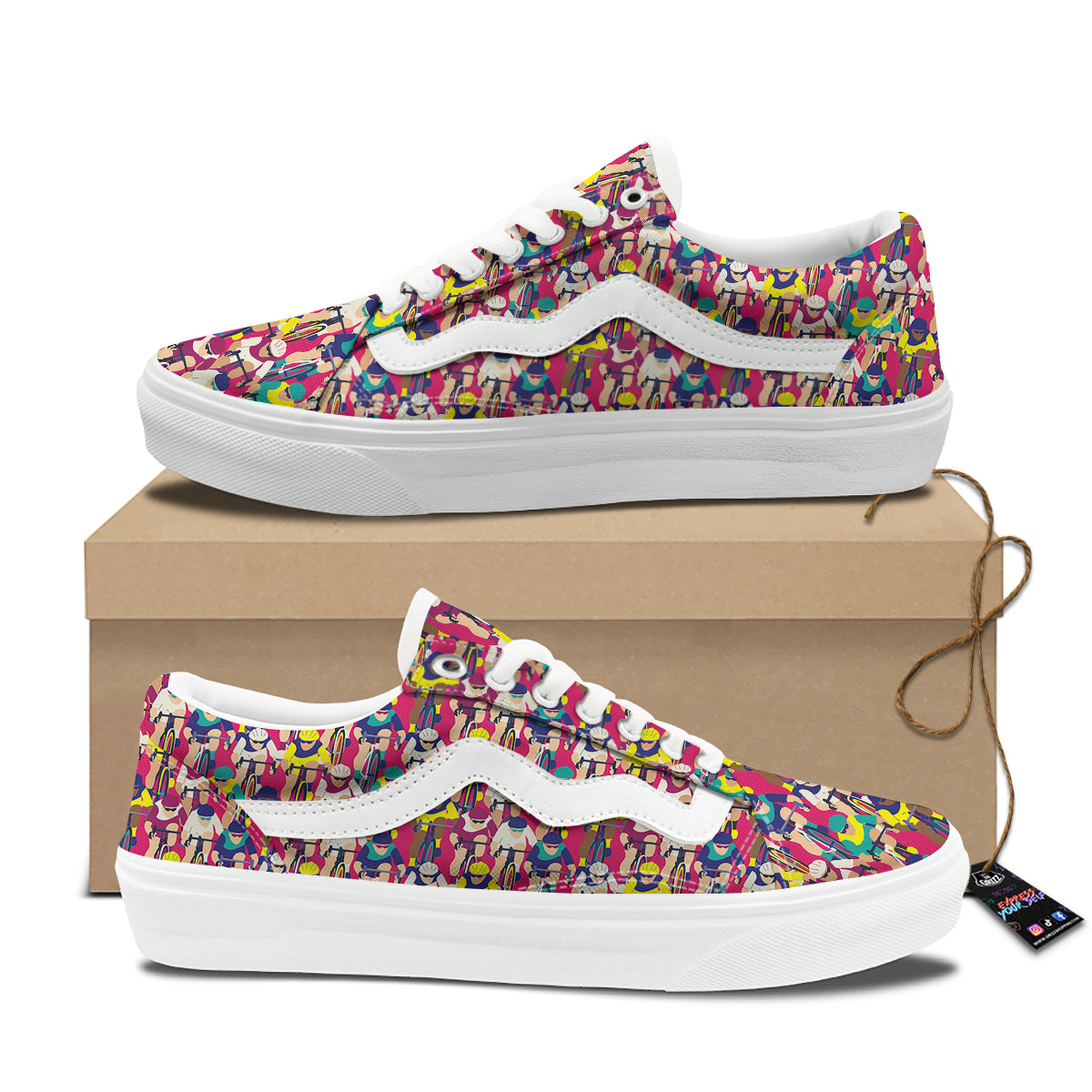 Bicycle Race Colorful Print Pattern Skate Shoes-grizzshop