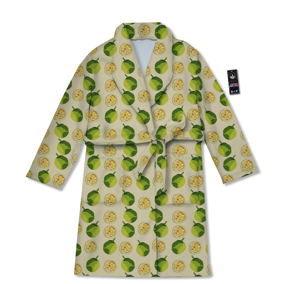 Biege Jackfruit Print Pattern Bathrobe-grizzshop