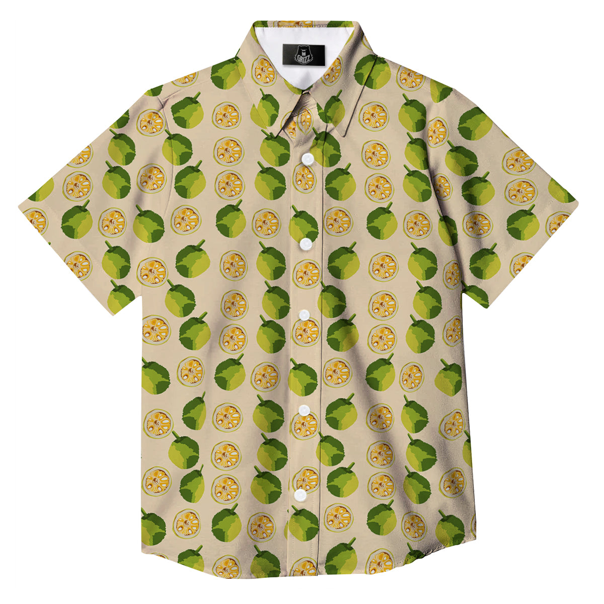 Biege Jackfruit Print Pattern Button Up Shirt-grizzshop