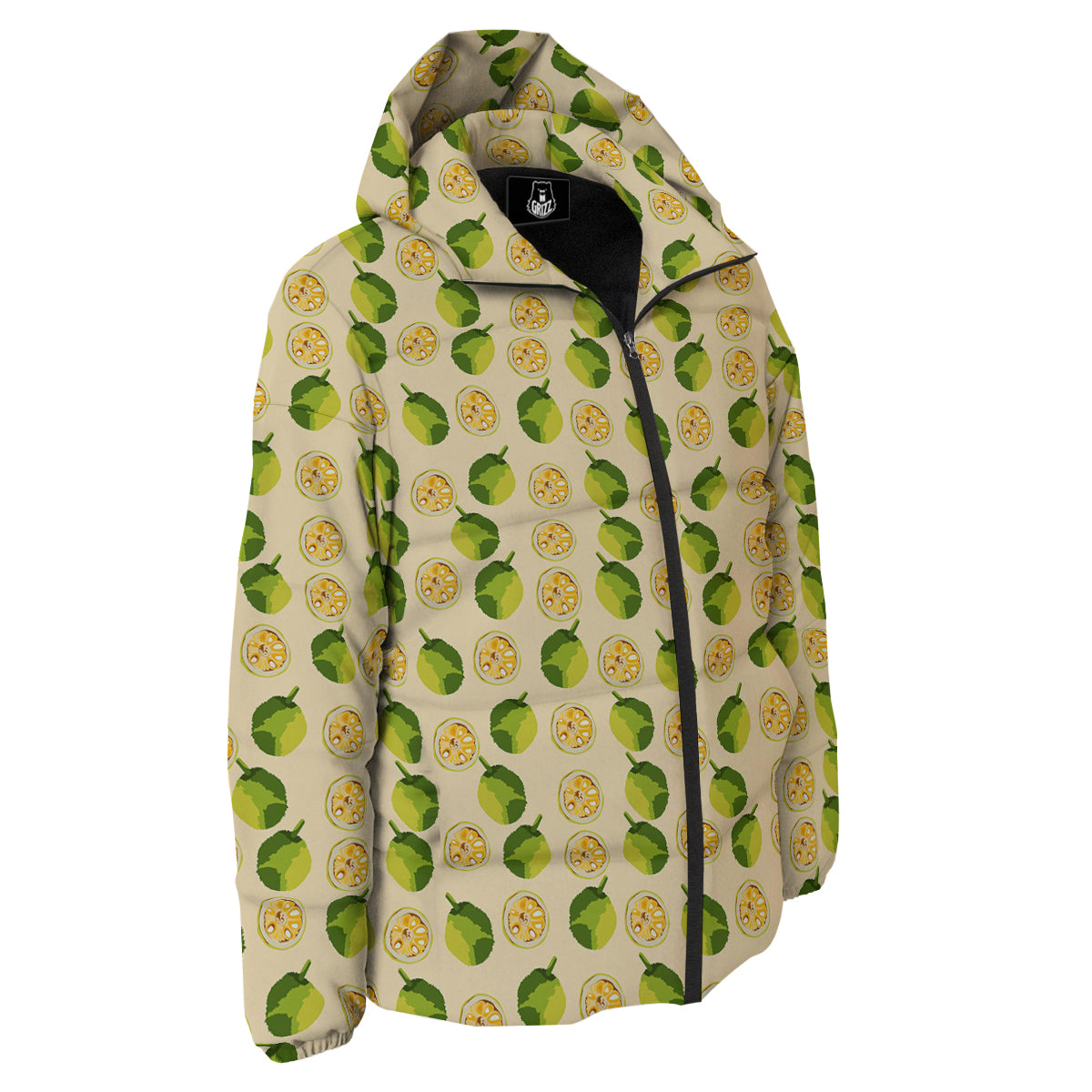 Biege Jackfruit Print Pattern Down Jacket-grizzshop