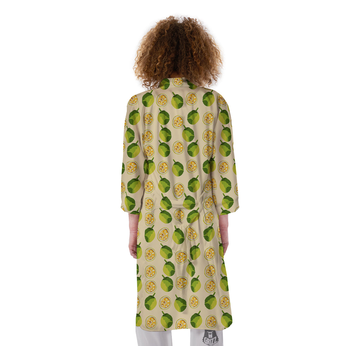 Biege Jackfruit Print Pattern Kimono-grizzshop