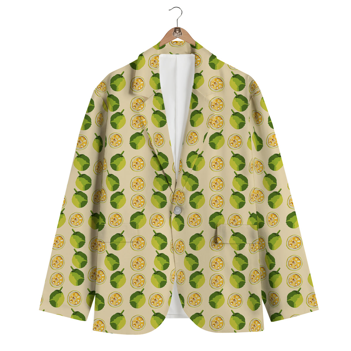 Biege Jackfruit Print Pattern Men's Blazer-grizzshop