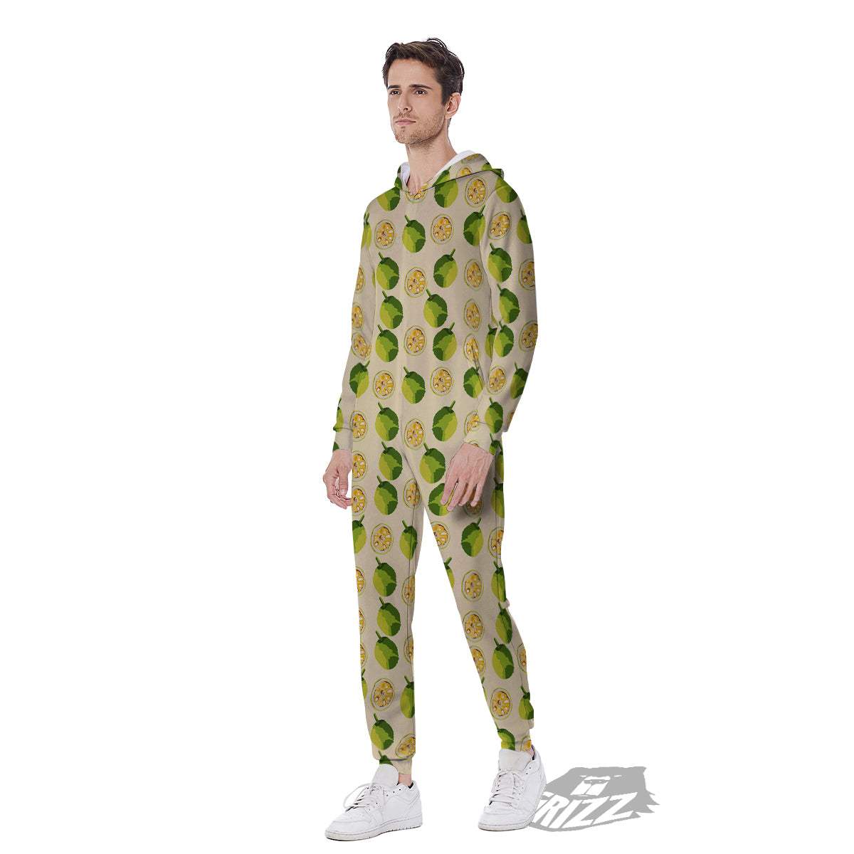 Biege Jackfruit Print Pattern Men's Jumpsuit-grizzshop