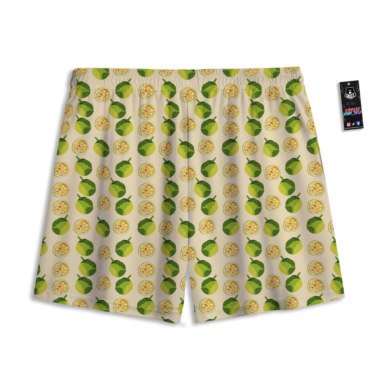 Biege Jackfruit Print Pattern Mesh Shorts-grizzshop