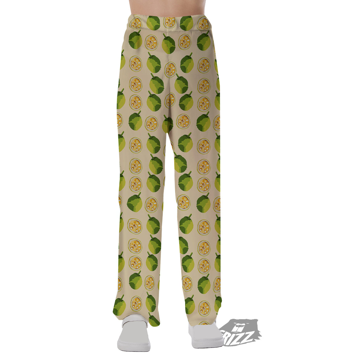 Biege Jackfruit Print Pattern Pajama Pants-grizzshop