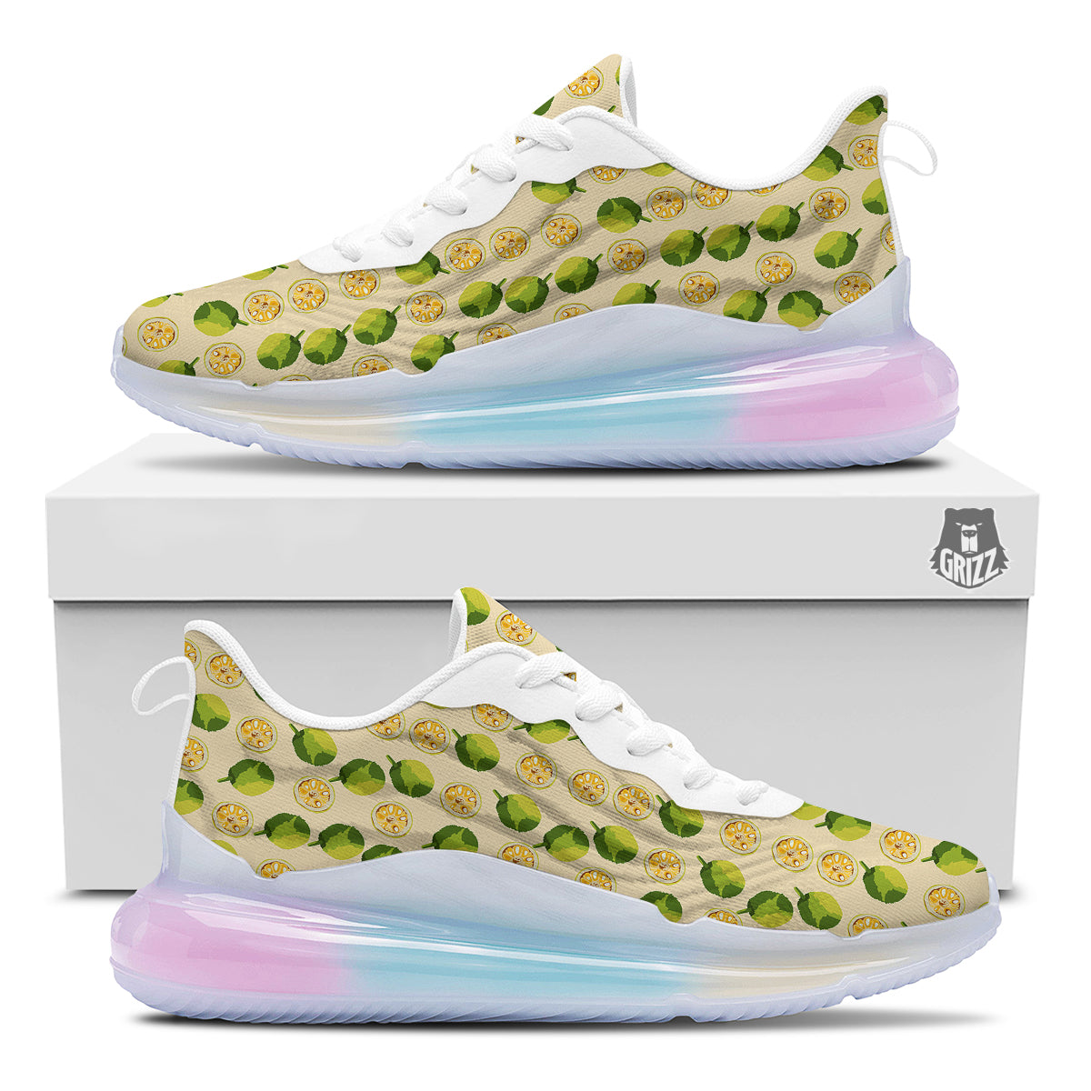 Biege Jackfruit Print Pattern Running Sneakers-grizzshop