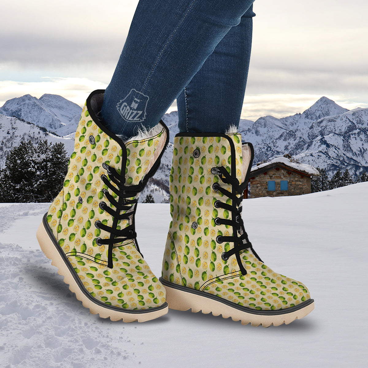 Biege Jackfruit Print Pattern Snow Boots-grizzshop