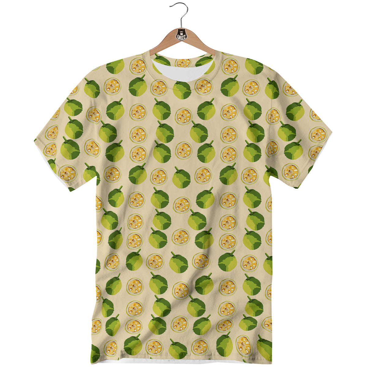 Biege Jackfruit Print Pattern T-Shirt-grizzshop