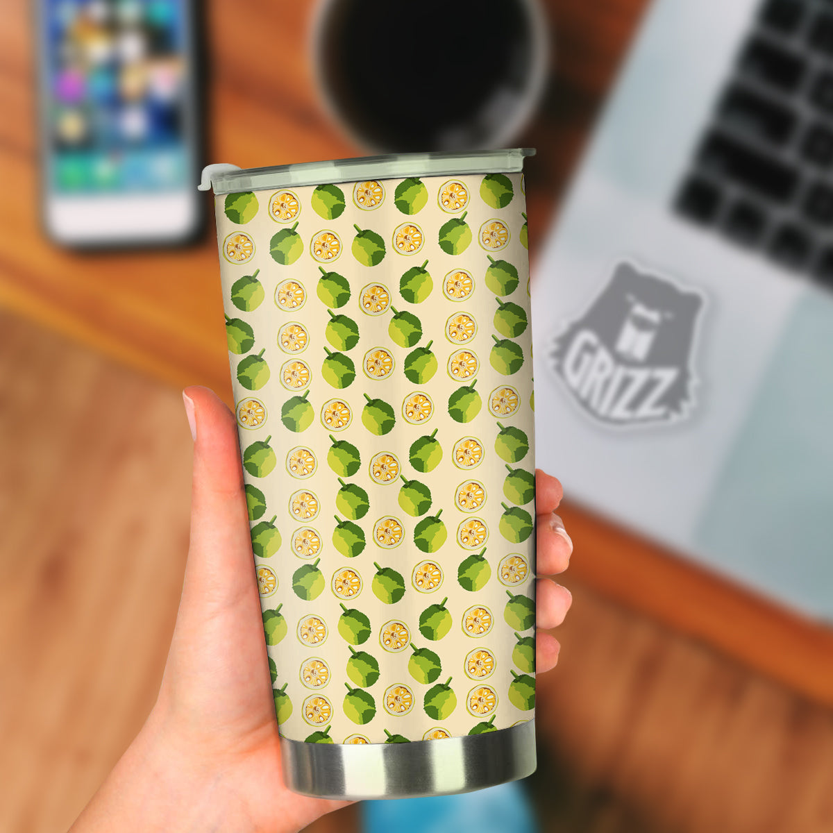 Biege Jackfruit Print Pattern Tumbler-grizzshop