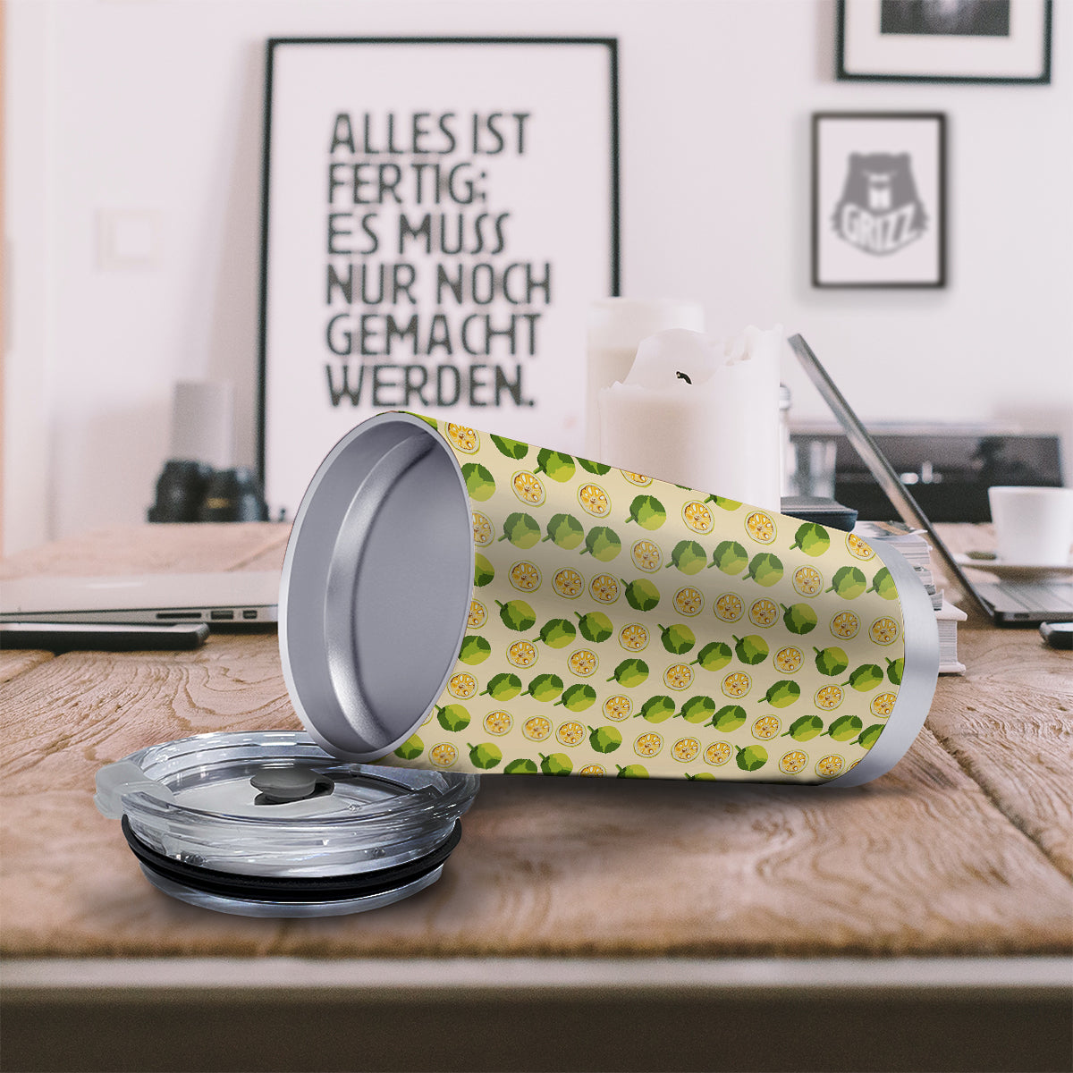 Biege Jackfruit Print Pattern Tumbler-grizzshop
