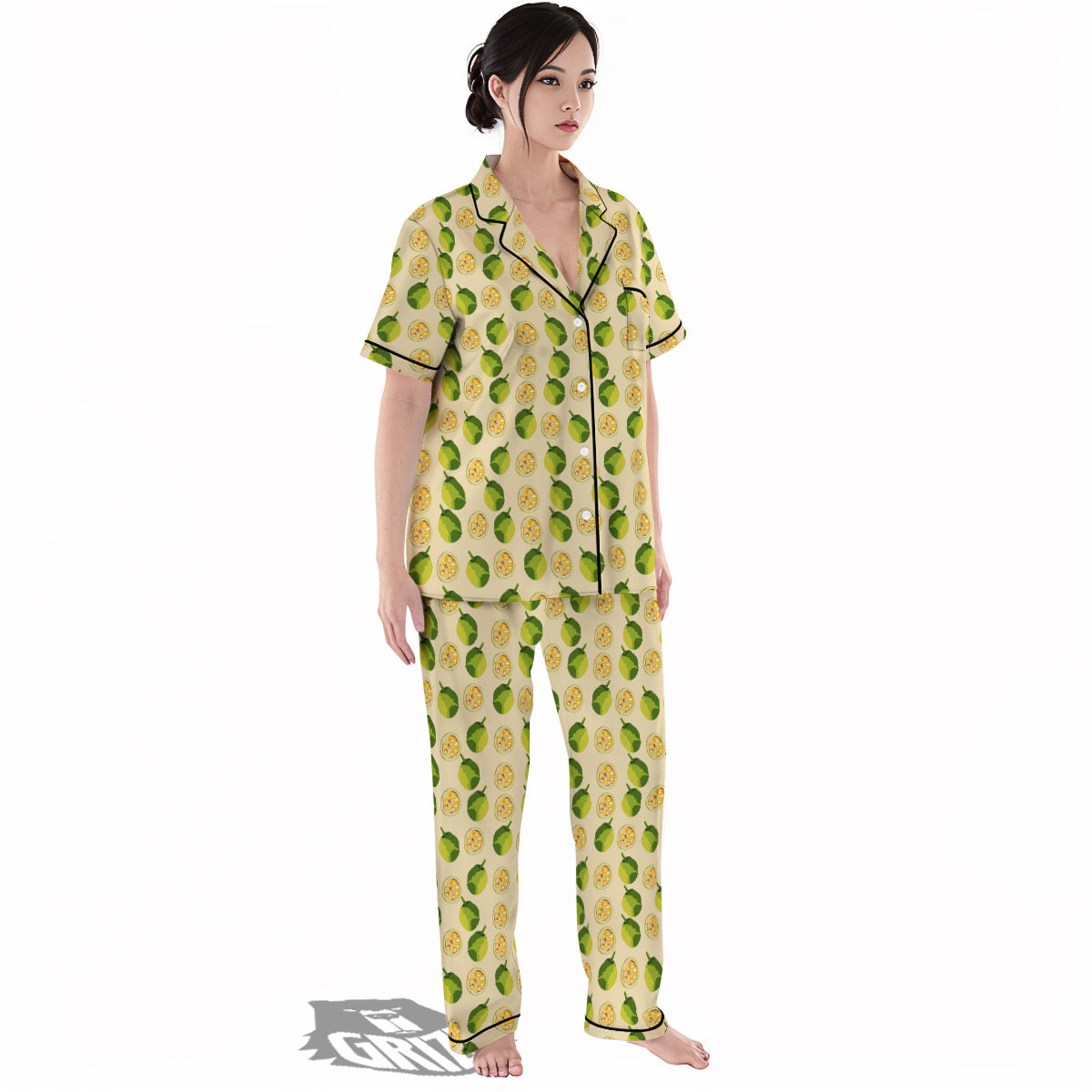 Biege Jackfruit Print Pattern Women's Pajamas Set-grizzshop