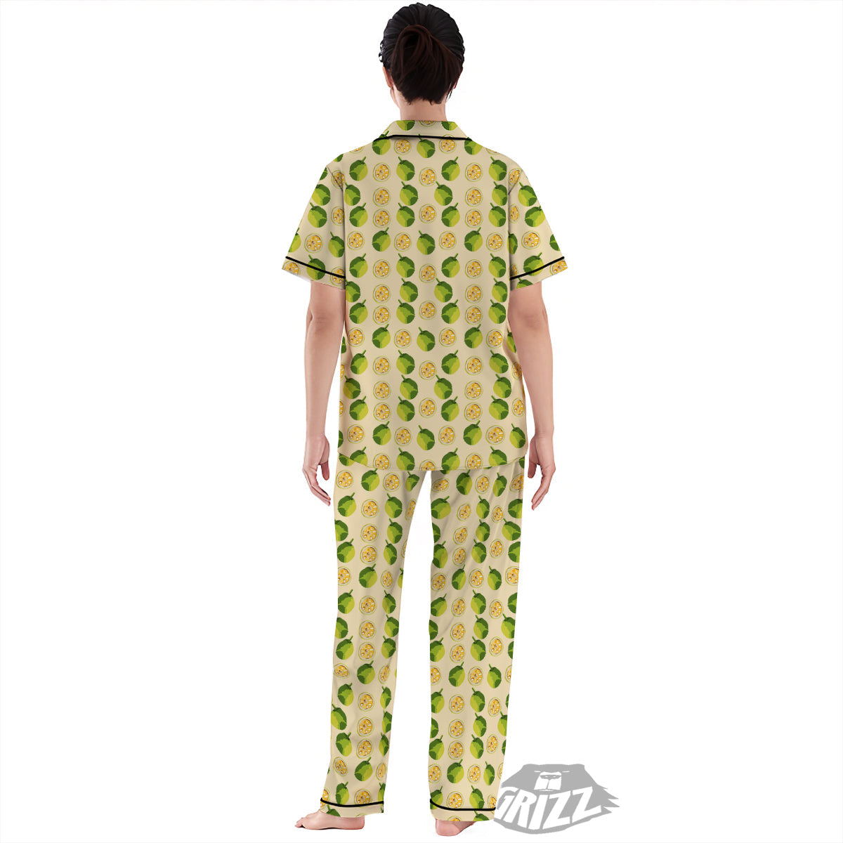 Biege Jackfruit Print Pattern Women's Pajamas Set-grizzshop