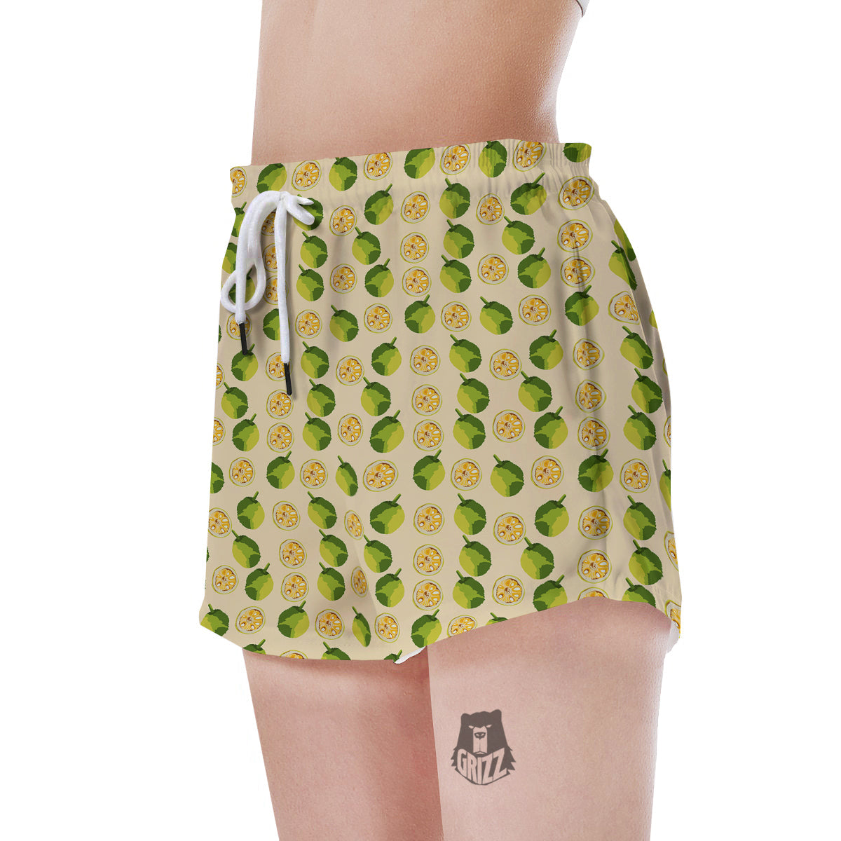 Biege Jackfruit Print Pattern Women's Shorts-grizzshop