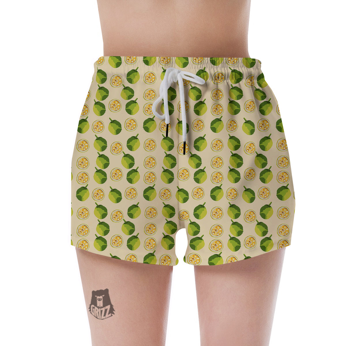 Biege Jackfruit Print Pattern Women's Shorts-grizzshop