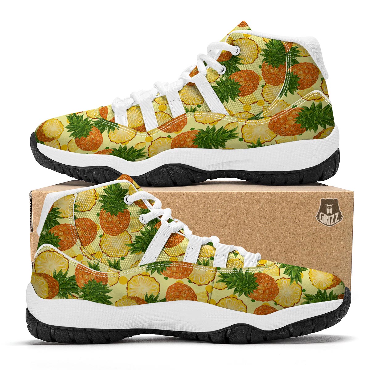 Big Cutting Pineapple Print White Bball Shoes-grizzshop