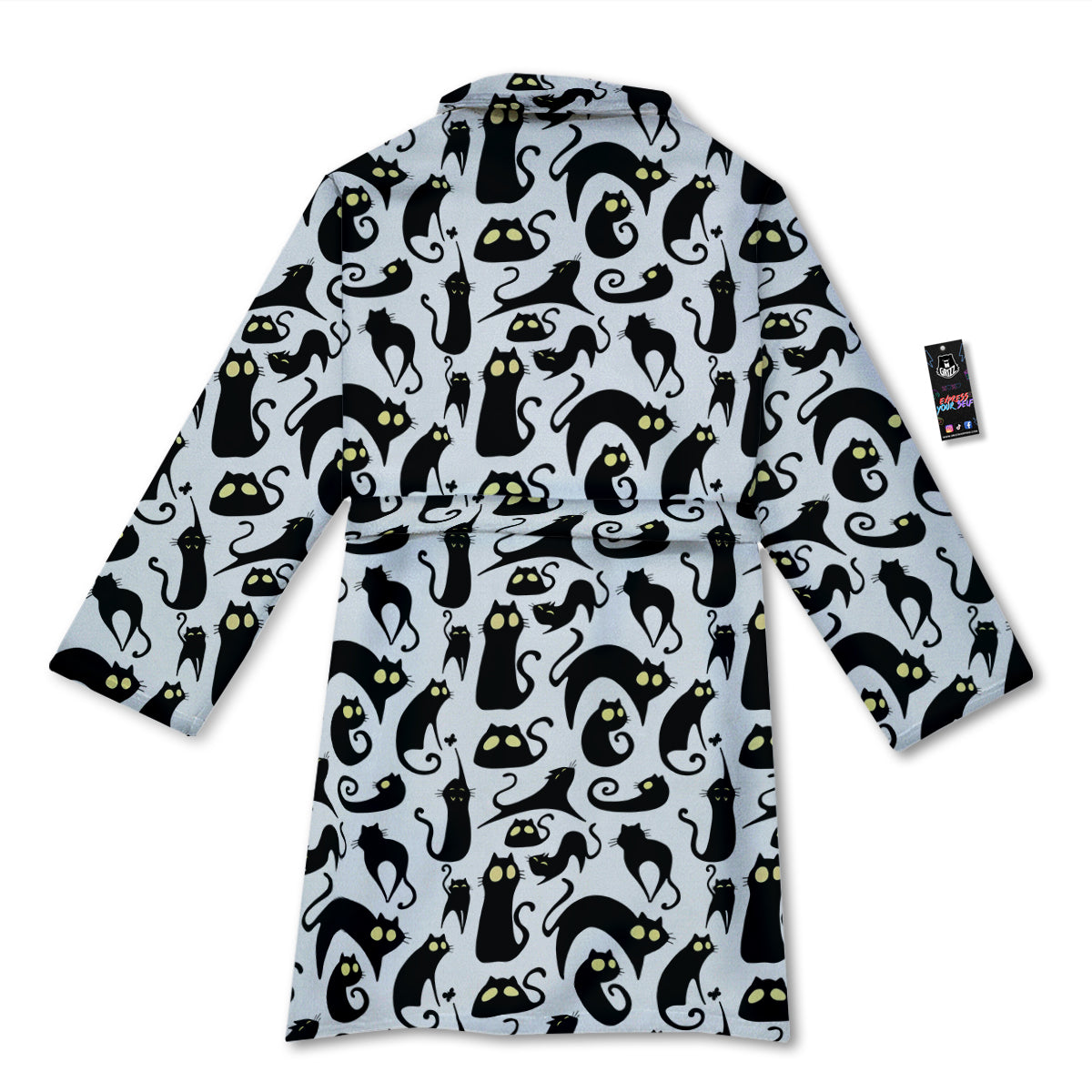 Big Eye Black Cat Halloween Print Pattern Bathrobe-grizzshop