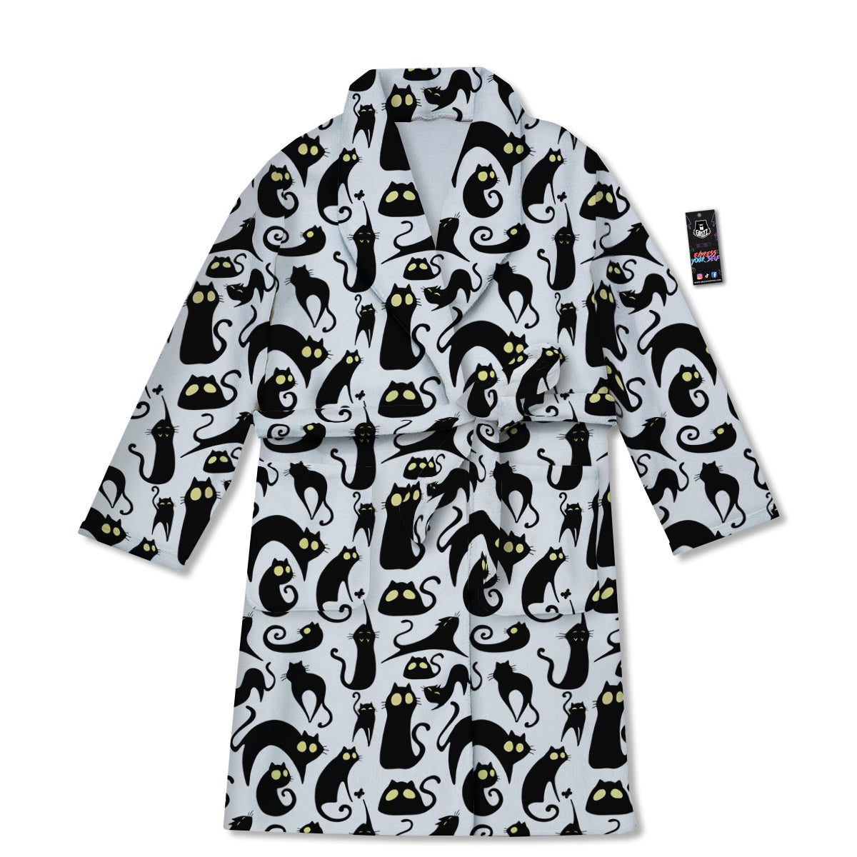 Big Eye Black Cat Halloween Print Pattern Bathrobe-grizzshop