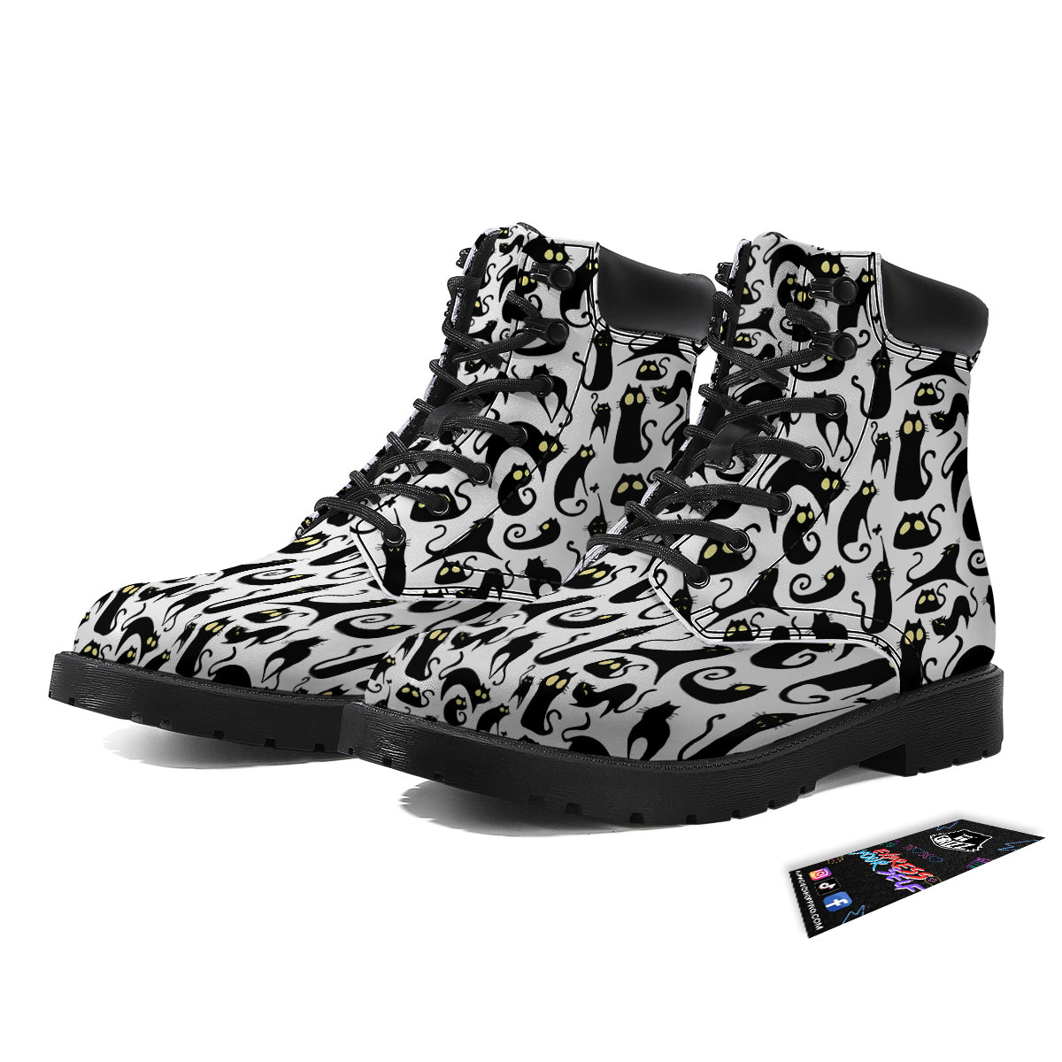 Big Eye Black Cat Halloween Print Pattern Boots-grizzshop