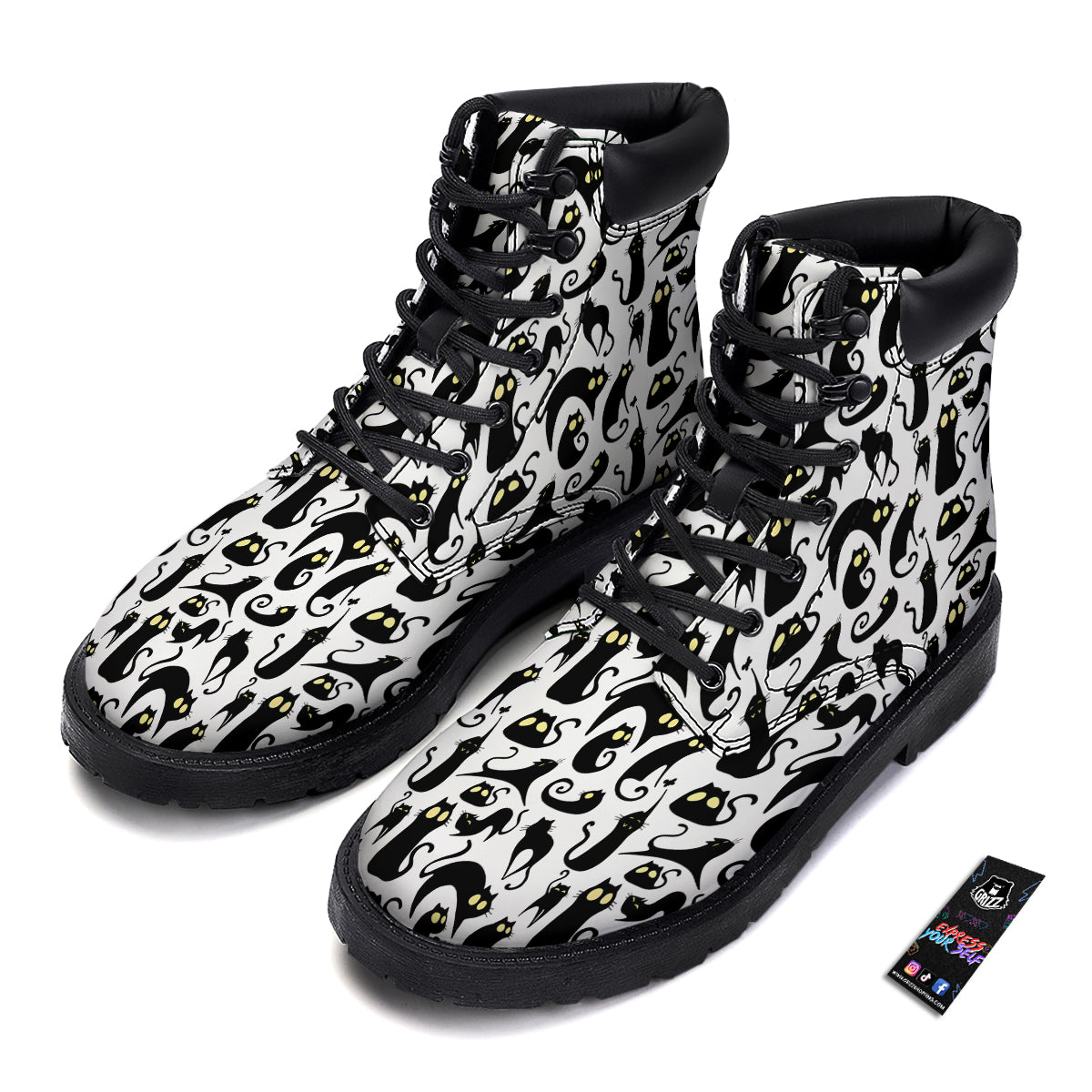 Big Eye Black Cat Halloween Print Pattern Boots-grizzshop